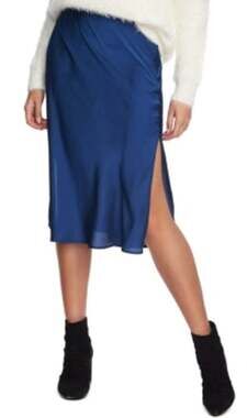 1.State Polished Nomad Side Zip Two Side Slits Midi Skirt Size 8 in Blue NWT